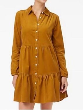 J. Crew NWT Camel Corduroy Tiered Long Sleeve Dress Sz 8 Cottagecore Western